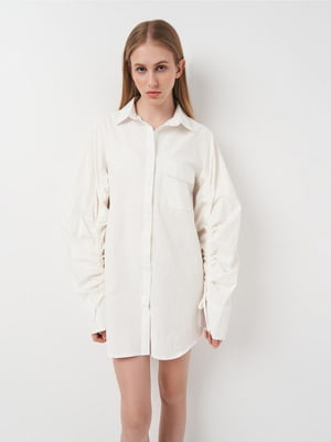 Белое платье-рубашка с затяжками на рукавах | 6802312