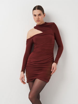 Бордовое платье с асимметричным вырезом | 6802315