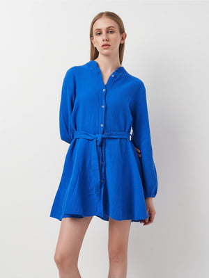 Синее платье из ткани жатка | 6802321