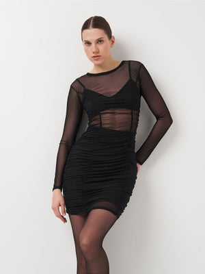 Черное платье с топом-сеткой | 6802328
