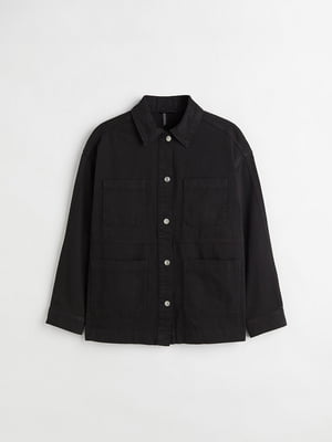 Черная джинсовая рубашка с накладными карманами | 6802358
