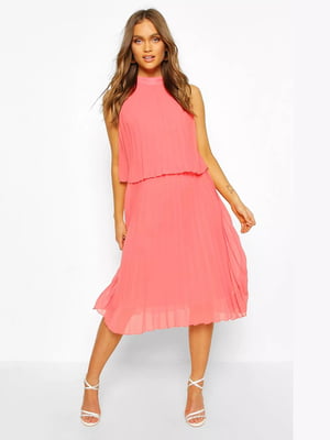 Розовое плисированное платье свободного фасона | 6802424