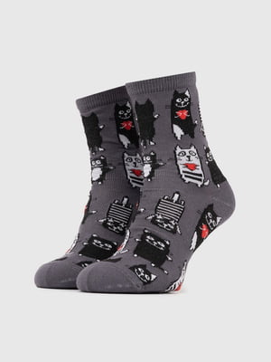 Шкарпетки темно-сірі в принт | 6802826