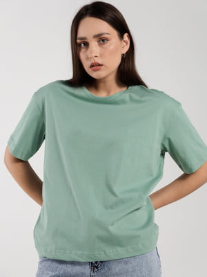 Трикотажна зелена футболка вільного фасону | 6803147