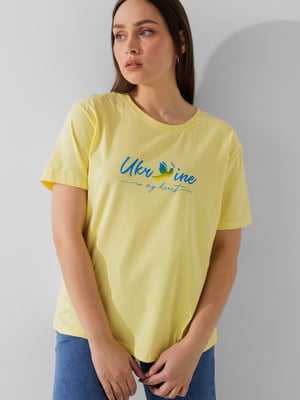 Жовта трикотажна футболка з принтом | 6803257