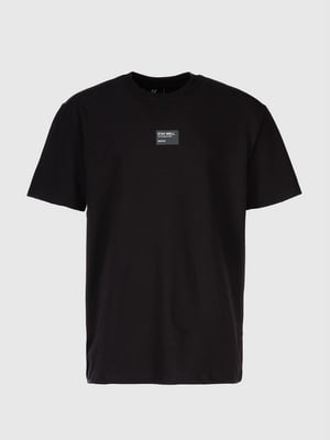 Чорна трикотажна футболка з принтом | 6803298