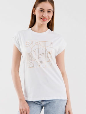 Трикотажна біла футболка з принтом | 6803314