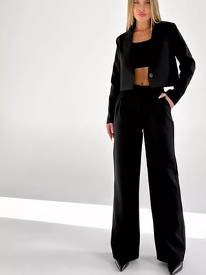 Чорний костюм: укорочений жакет та штани-палаццо | 6803831
