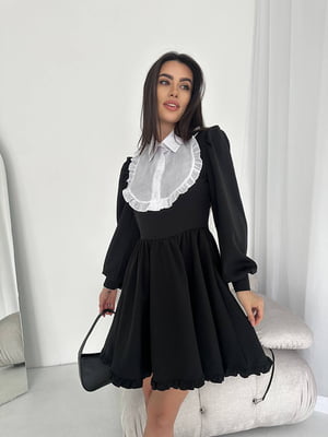 Чорна розкльошена сукня з білою кокеткою на ліфі | 6803890