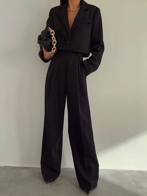 Чорний костюм: укорочений жакет та штани-палаццо | 6803933