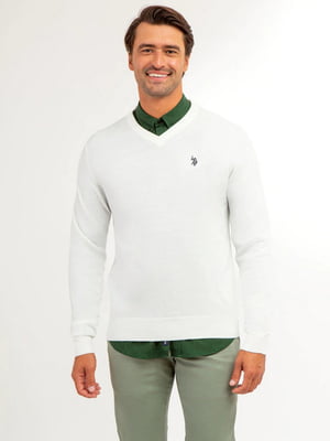 Пуловер з вишитим логотипом бренду білий | 6804128