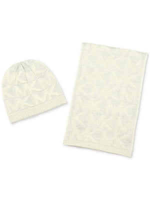 Комплект вязаный белый: шапка и шарф | 6804195