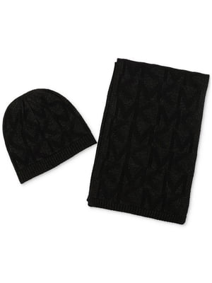 Комплект в'язаний чорний: шапка та шарф | 6804197