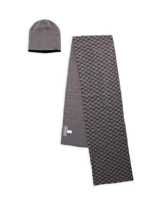 Комплект серо-черный: шапка и шарф | 6804215