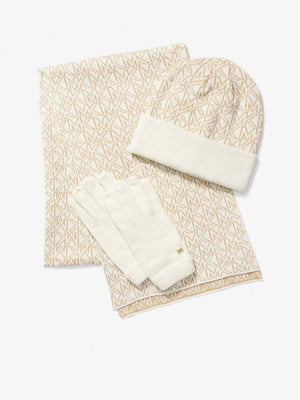 Комплект молочного кольору: шапка, шарф та рукавички | 6804219