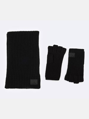 Комплект чорний: шарф та рукавички | 6804440