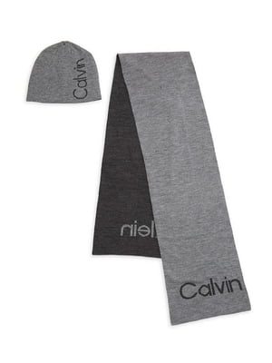 Комплект серый: шапка и шарф | 6804460