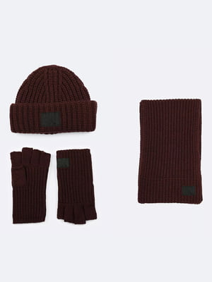 Комплект бордовый: шапка, шарф и перчатки | 6804464