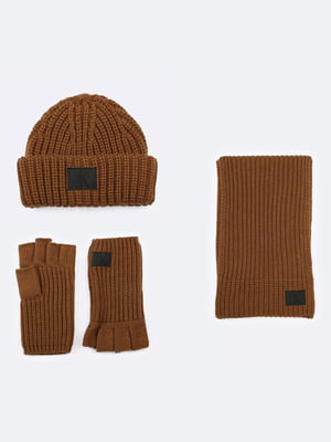 Комплект коричневий: шапка, шарф та рукавички | 6804465