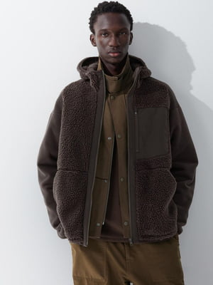 Меховая коричневая куртка с капюшоном | 6804685
