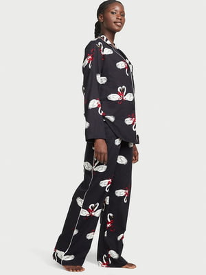 Фланелевая черная пижама в принт: рубашка и брюки | 6805013