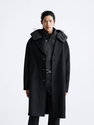 Полушерстяное черное пальто | 6804356