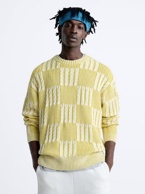 В`язаний светр з круглим вирізом жовтий | 6804384