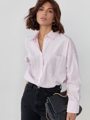 Рожева сорочка з термостразами на кишенях | 6805127