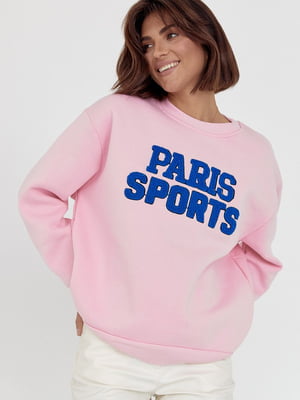 Теплий рожевий світшот на флісі з написом Paris Sports | 6805418