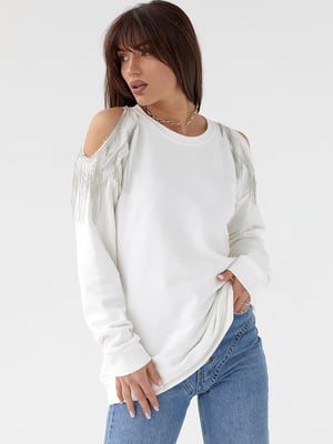 Однотонний светр з вирізами на плечах молочний | 6805500