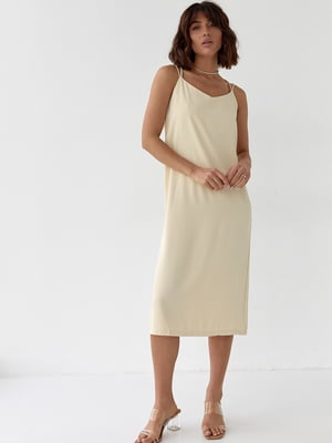 Сукня-комбінація на тонких бретелях кремова | 6805536