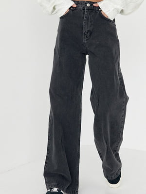 Чорні широкі джинси із защипами | 6805591