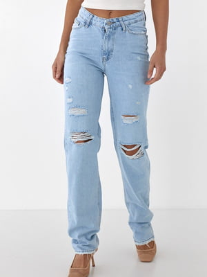 Рвані джинси блакитного кольору з високою талією | 6805600