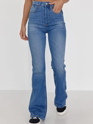 Сині джинси-кльош з круглою кокеткою позаду | 6805601