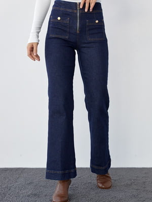 Темно-сині джинси зі стрілками та накладними кишенями | 6805603