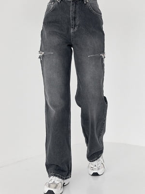 Сірі широкі джинси з розрізами на стегнах | 6805606