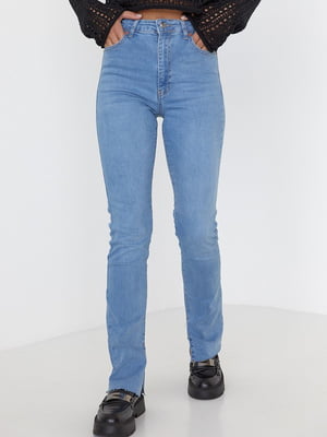 Блакитні джинси skinny з розрізами | 6805617