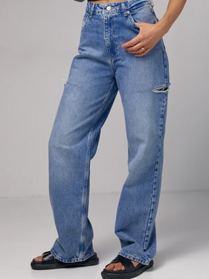 Сині джинси з декоративними розрізами на стегнах | 6805618
