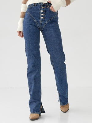 Сині джинси на гудзиках з фігурною кокеткою | 6805638