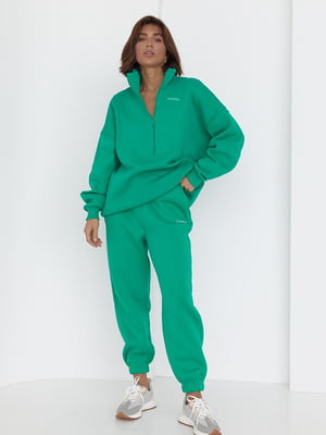 Зелений костюм на флісі: світшот на короткій блискавці та джогери | 6805752