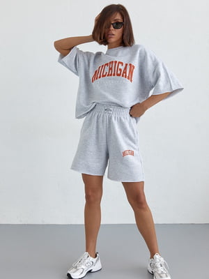 Літній костюм з принтом Michigan: футболка оверсайз та шорти | 6805867