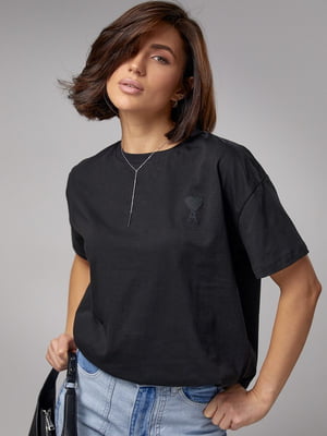 Чорна футболка з вишивкою Ami Paris | 6806045