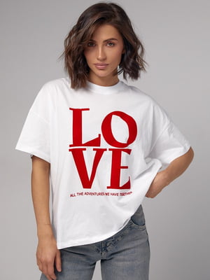 Біла бавовняна футболка з написом Love | 6806053
