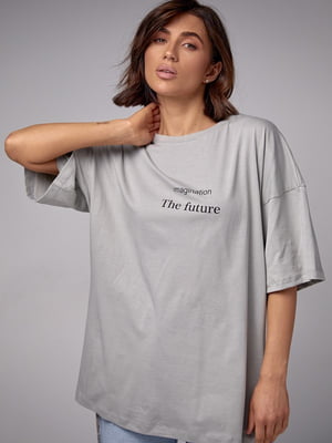 Сіра футболка оверсайз з написом Imagination the future | 6806058