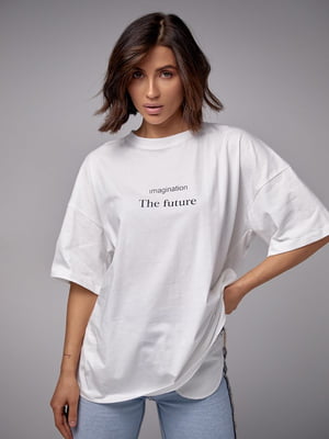 Молочна футболка оверсайз з написом Imagination the future | 6806150