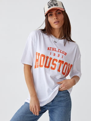 Біла трикотажна футболка з написом Houston Barley | 6806192