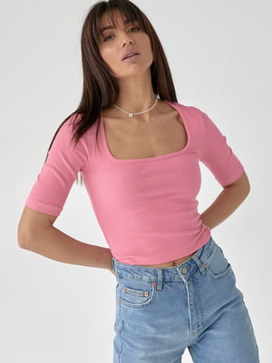 Укорочена рожева футболка з квадратним вирізом | 6806270