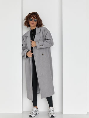 Двобортне пальто вільного крою сіре | 6806283