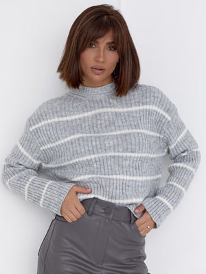 Світло-сірий трикотажний светр оверсайз в смужку | 6806317