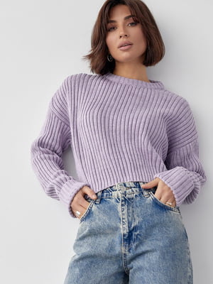 Укорочений светр в широкий рубчик фіолетовий | 6806426